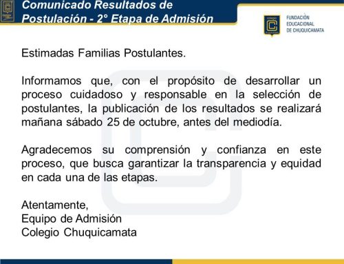 Comunicado Resultados de Postulación – 2° Etapa de Admisión